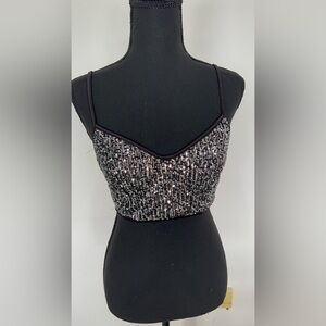 Black Sequin Crop Tank Top